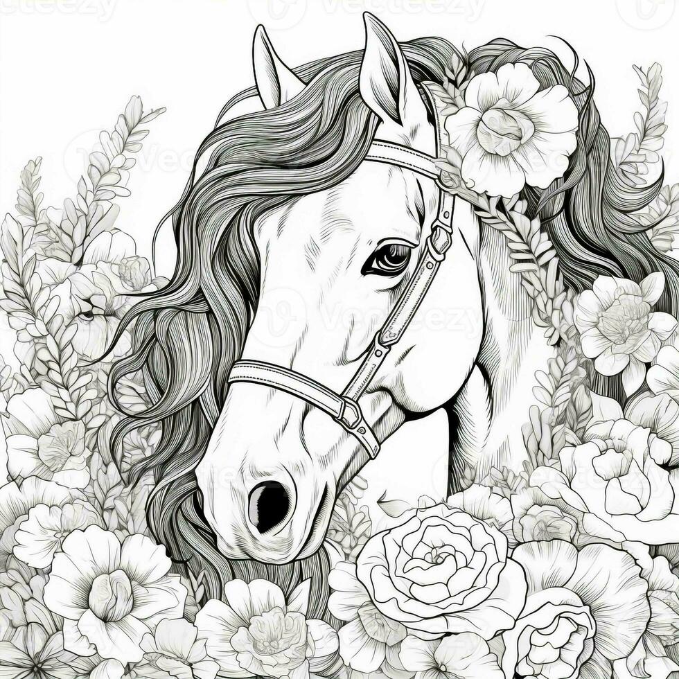 floral caballo colorante paginas foto