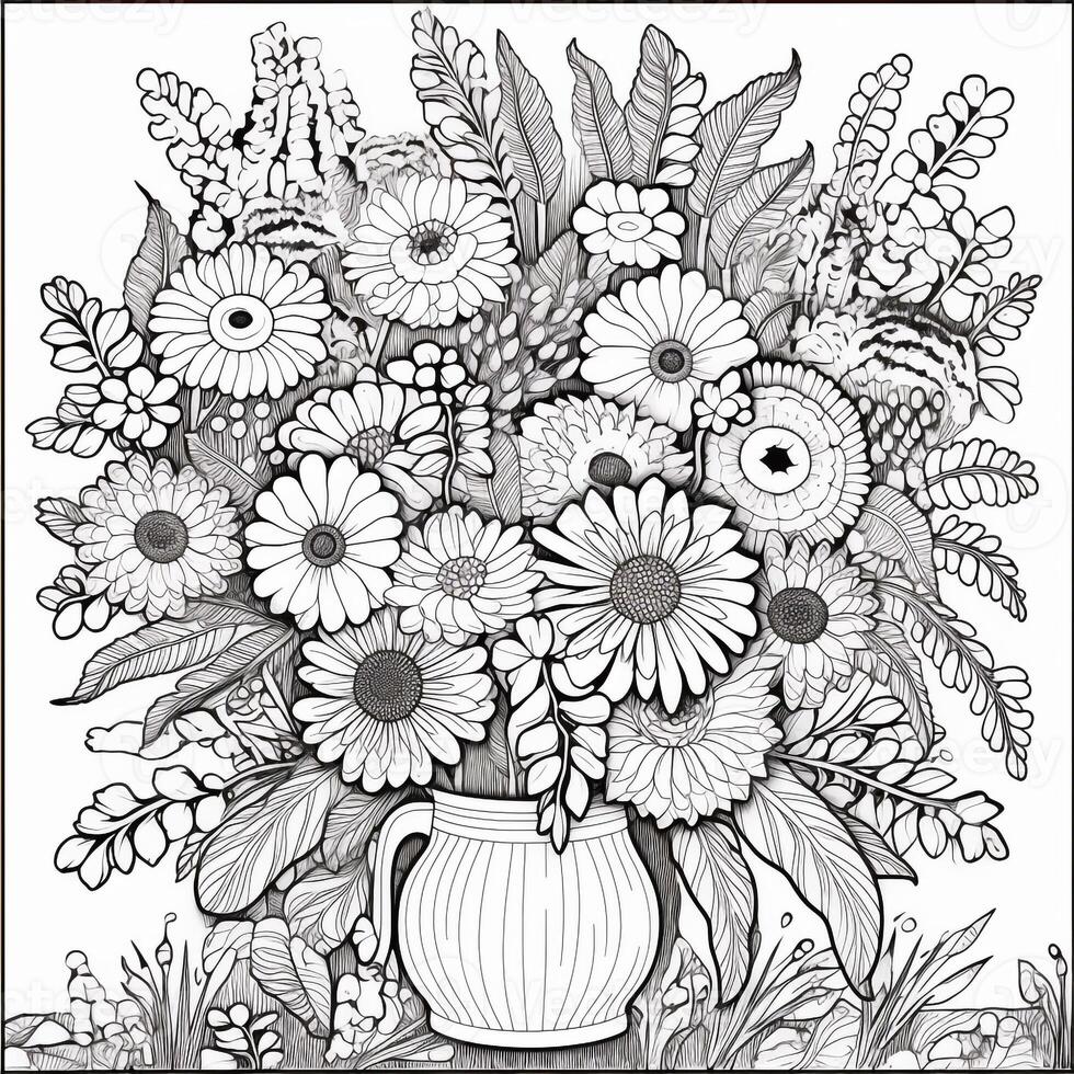 Flower Bouquet Coloring Pages 26769216 Stock Photo at Vecteezy
