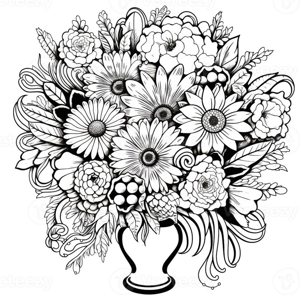 Flower Bouquet Coloring Pages 26769227 Stock Photo at Vecteezy