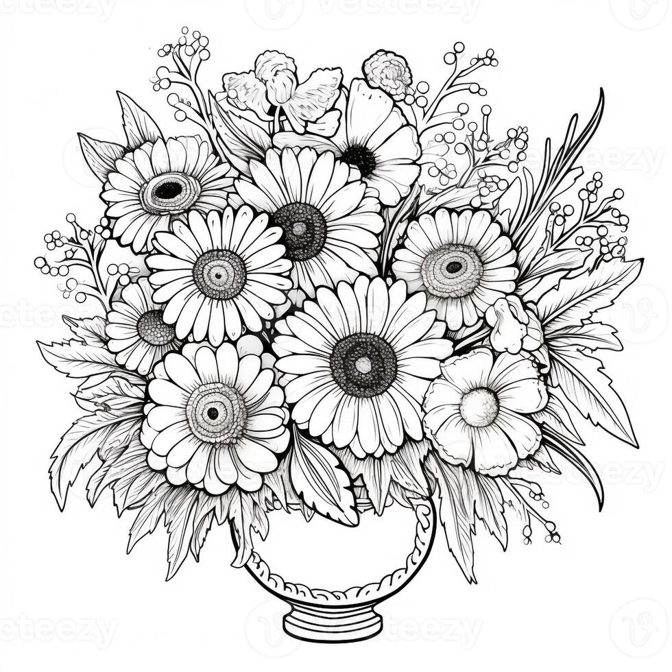 Flower Bouquet Coloring Pages 26769232 Stock Photo at Vecteezy