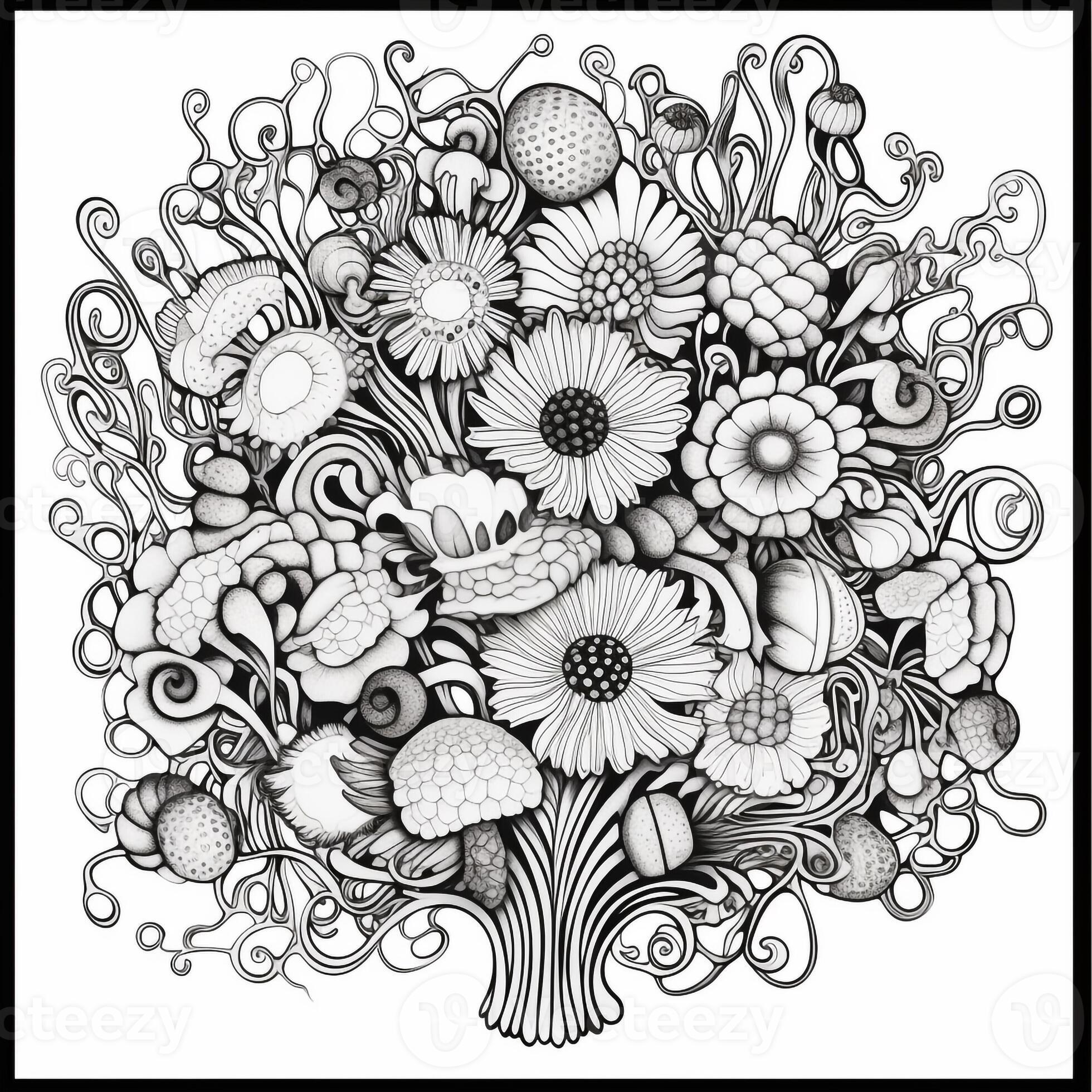 Flower Bouquet Coloring Pages 26769233 Stock Photo at Vecteezy