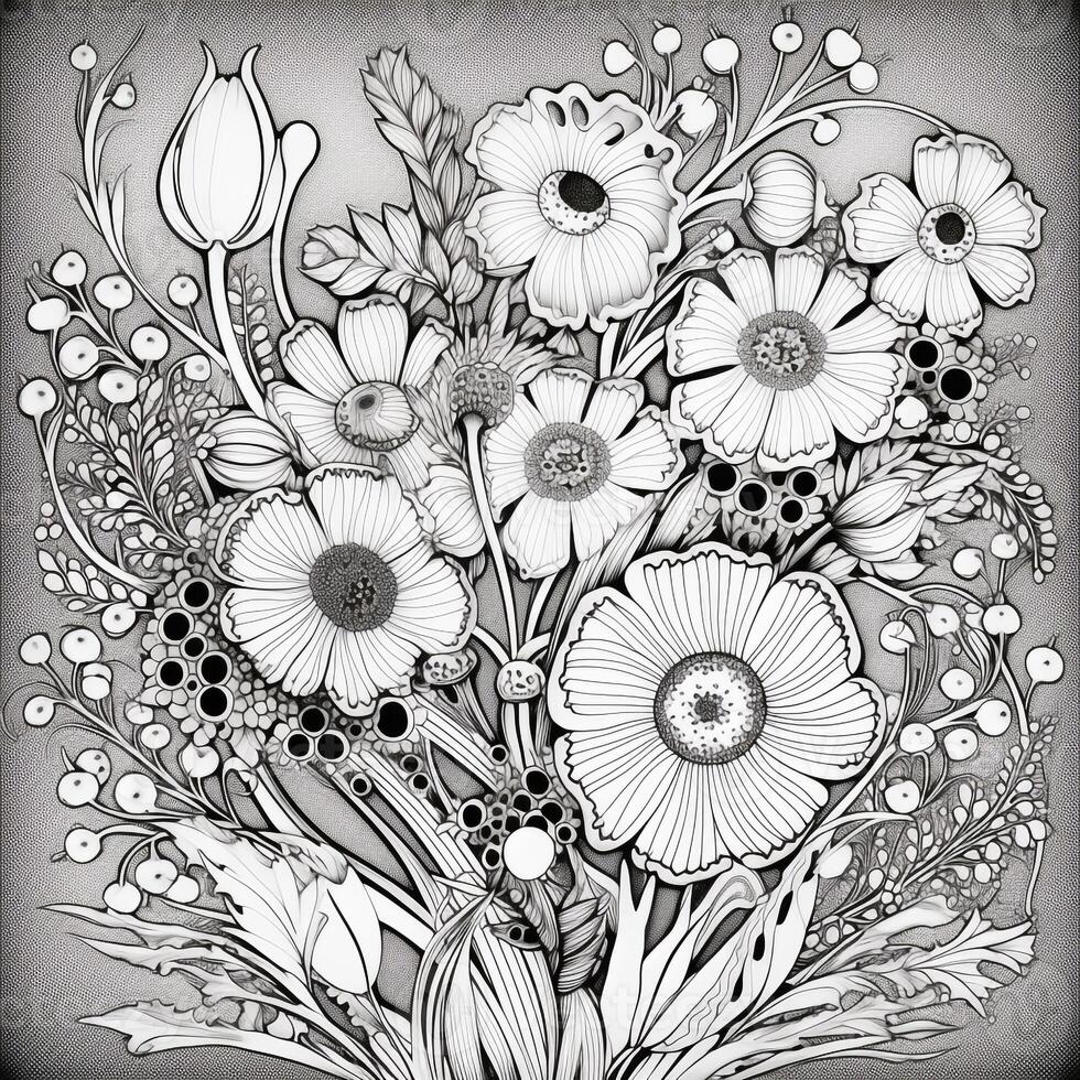 Flower Bouquet Coloring Pages 26769251 Stock Photo at Vecteezy