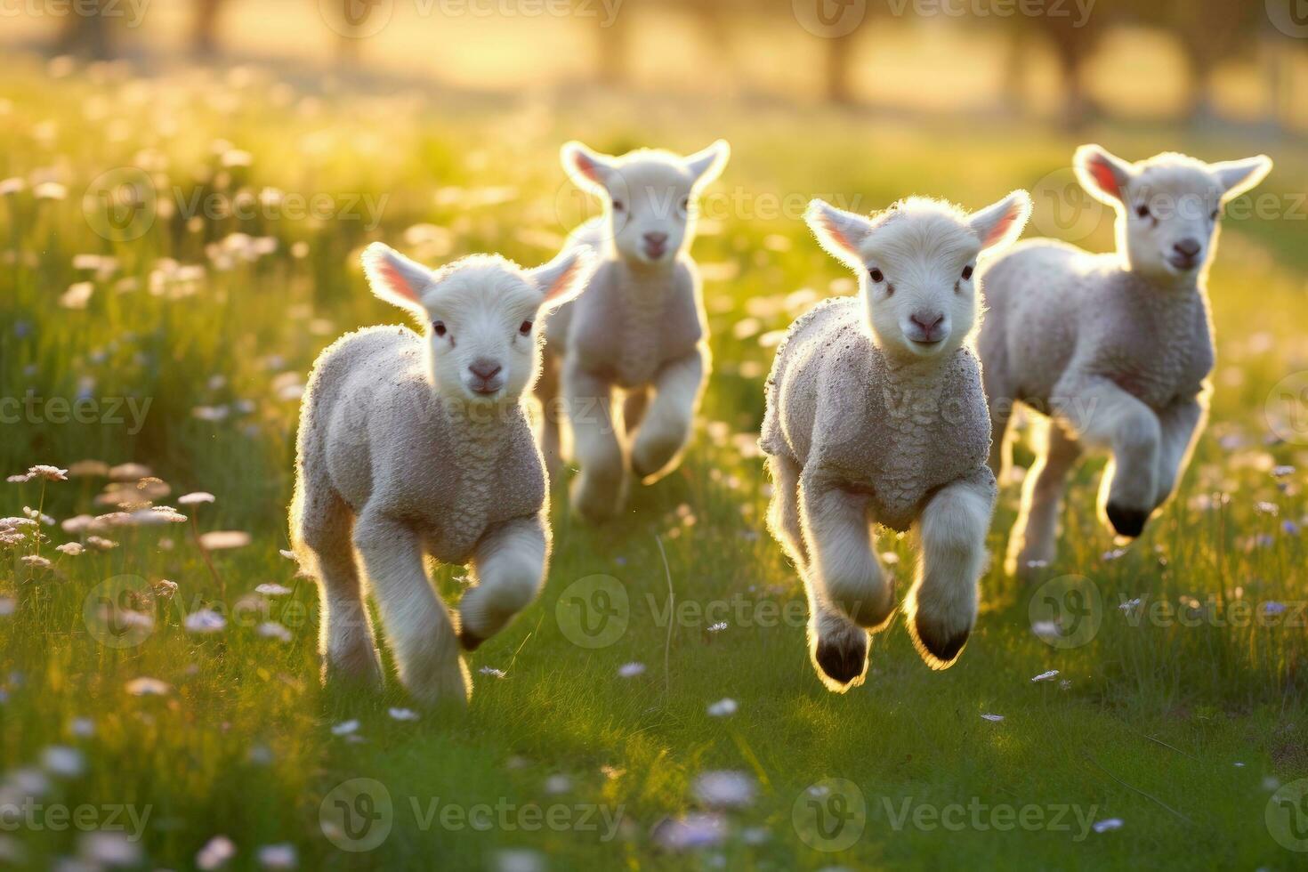 Happy lambs running in the meadow Generative AI 26769422 Stock Photo Happy lambs running in the meadow Generative AI 26769422 Stock Photo