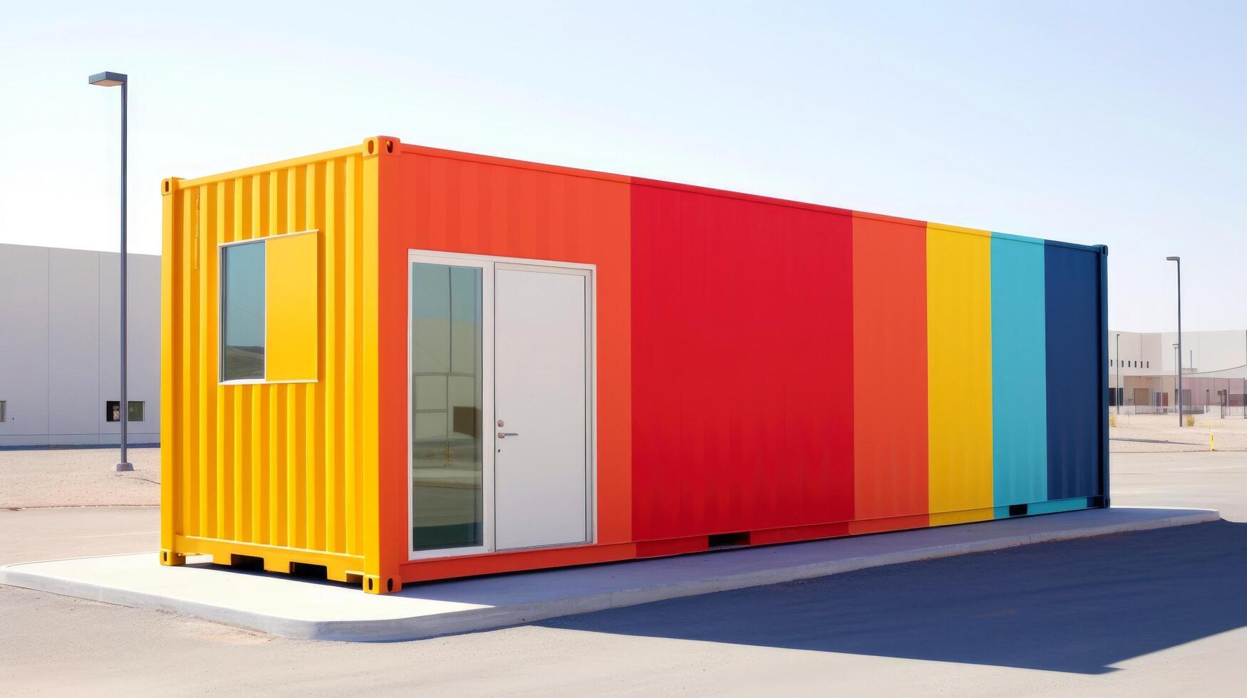 Mobile office buildings or container site office for construction site. Shipping container. Portable house and office cabins, illustration photo