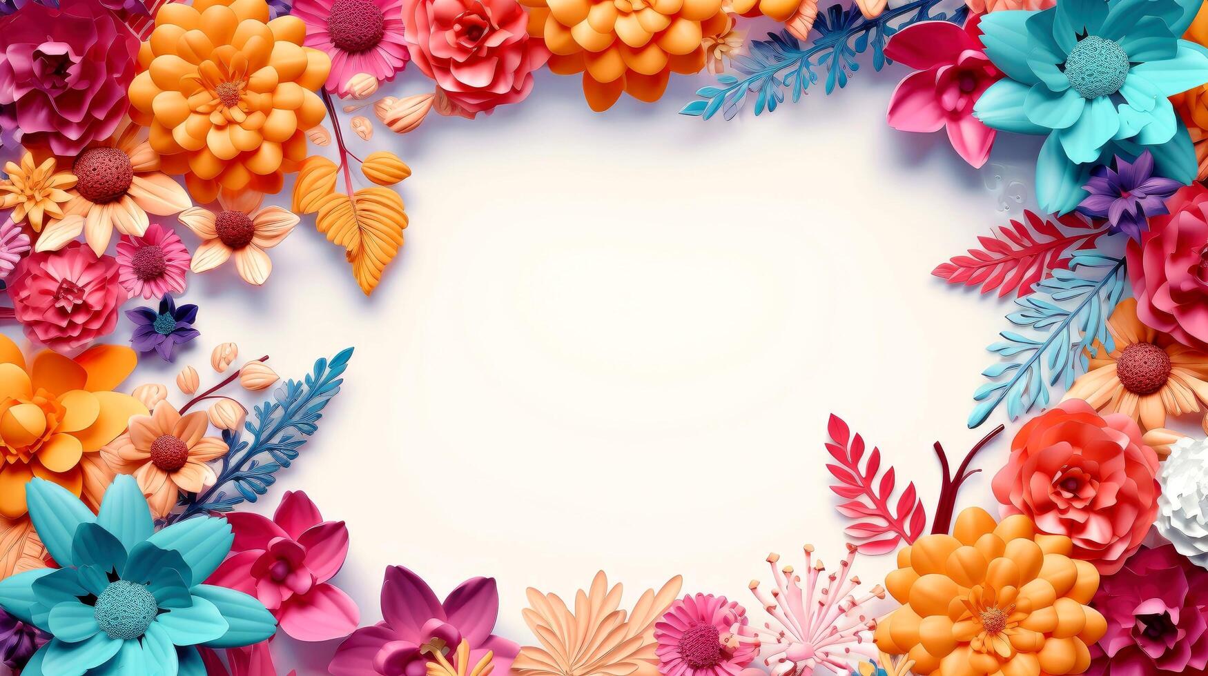 Floral border frame card template. multicolor flowers, leaves, for banner,  wedding card. Springtime composition with copy-space, Generative AI  illustration 26769551 Stock Photo at Vecteezy