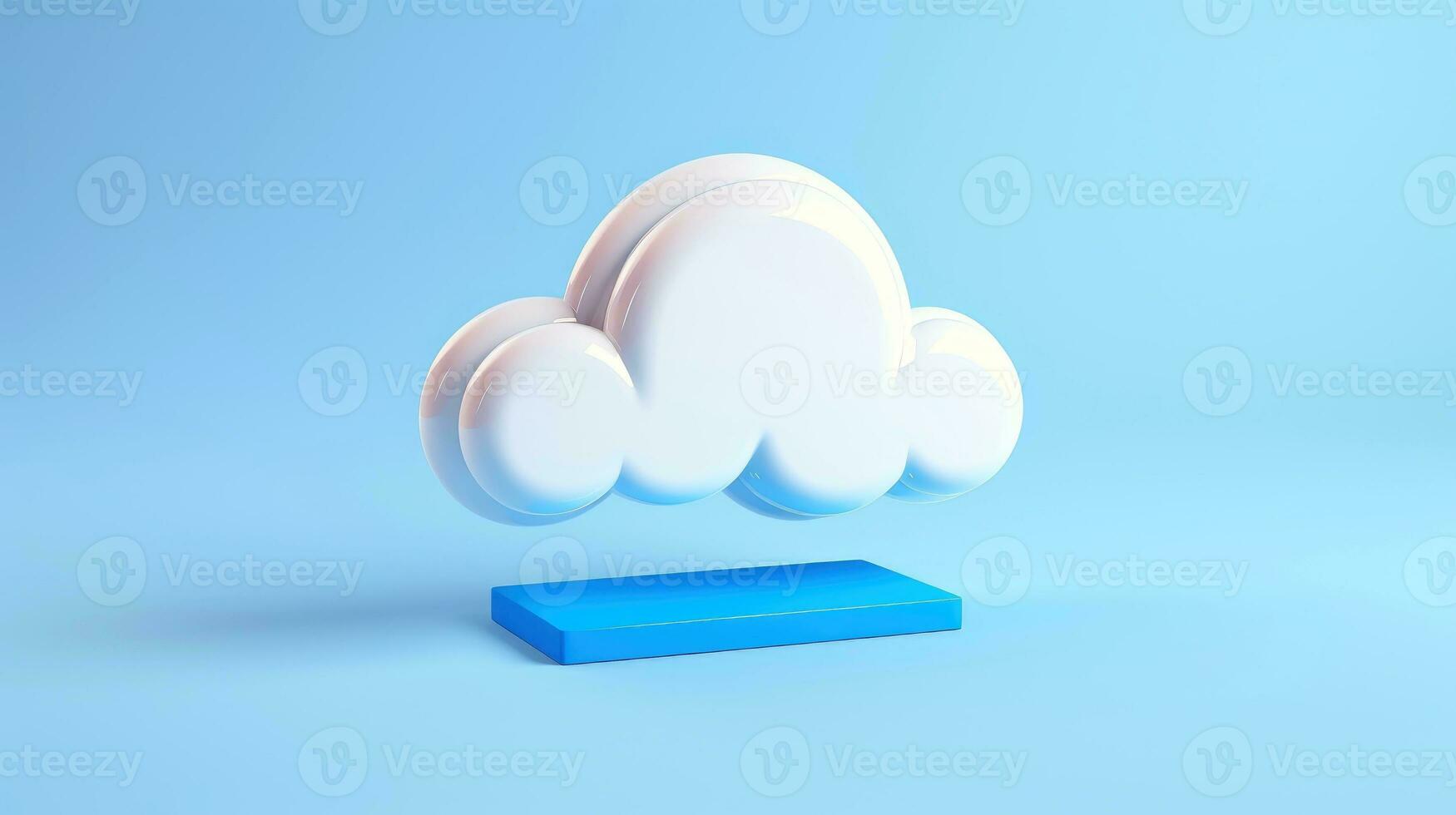 3D white blue cloud icon minimal style, cloud computing online service, digital technology security concept, Generative AI illustration photo