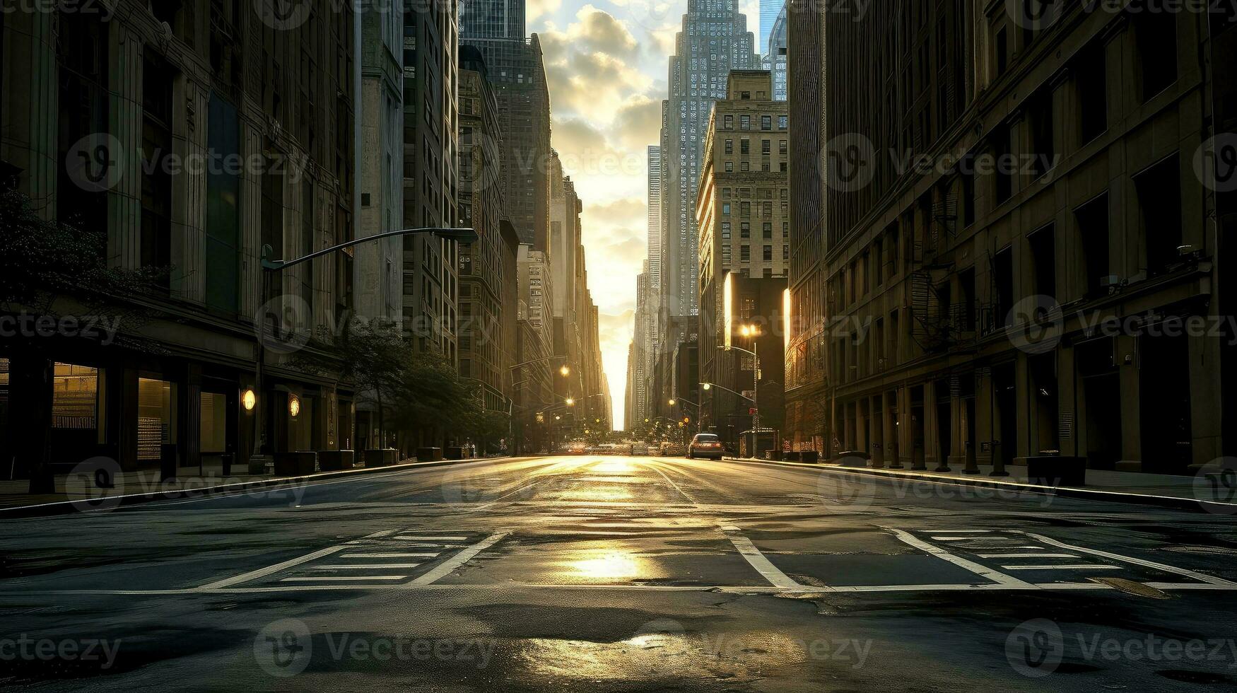 Illustration image of classical architecture and urban roads, empty road in the city, Generative AI illustration photo