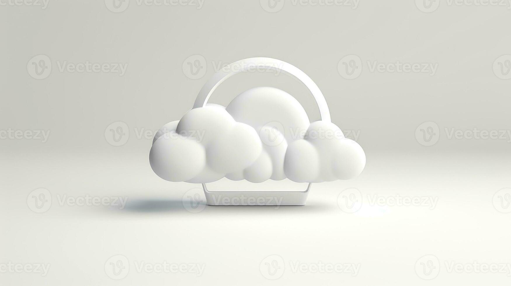 3D white cloud icon minimal style, cloud computing online service, digital technology security concept, Generative AI illustration photo