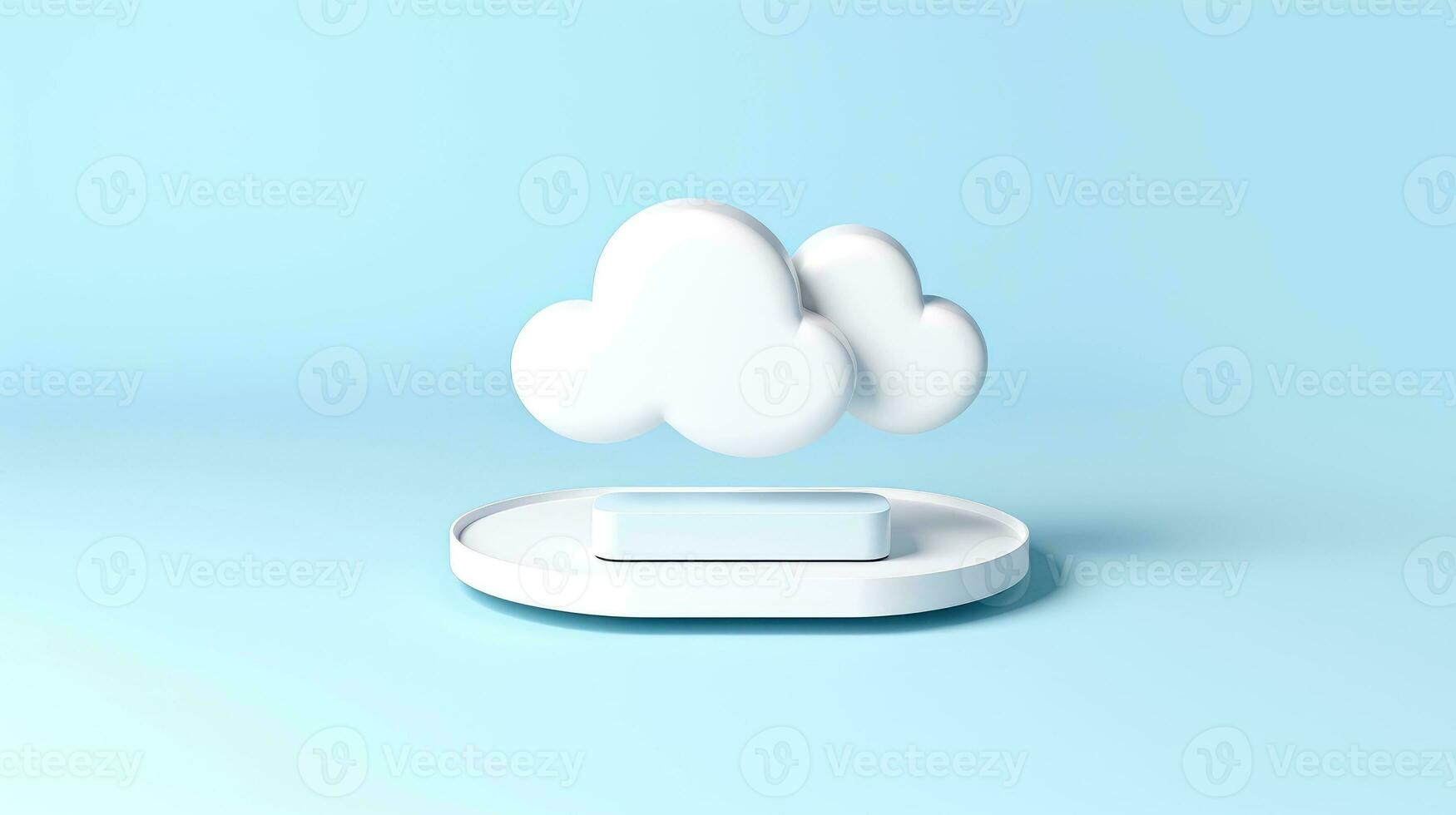 3D white blue cloud icon minimal style, cloud computing online service, digital technology security concept, Generative AI illustration photo