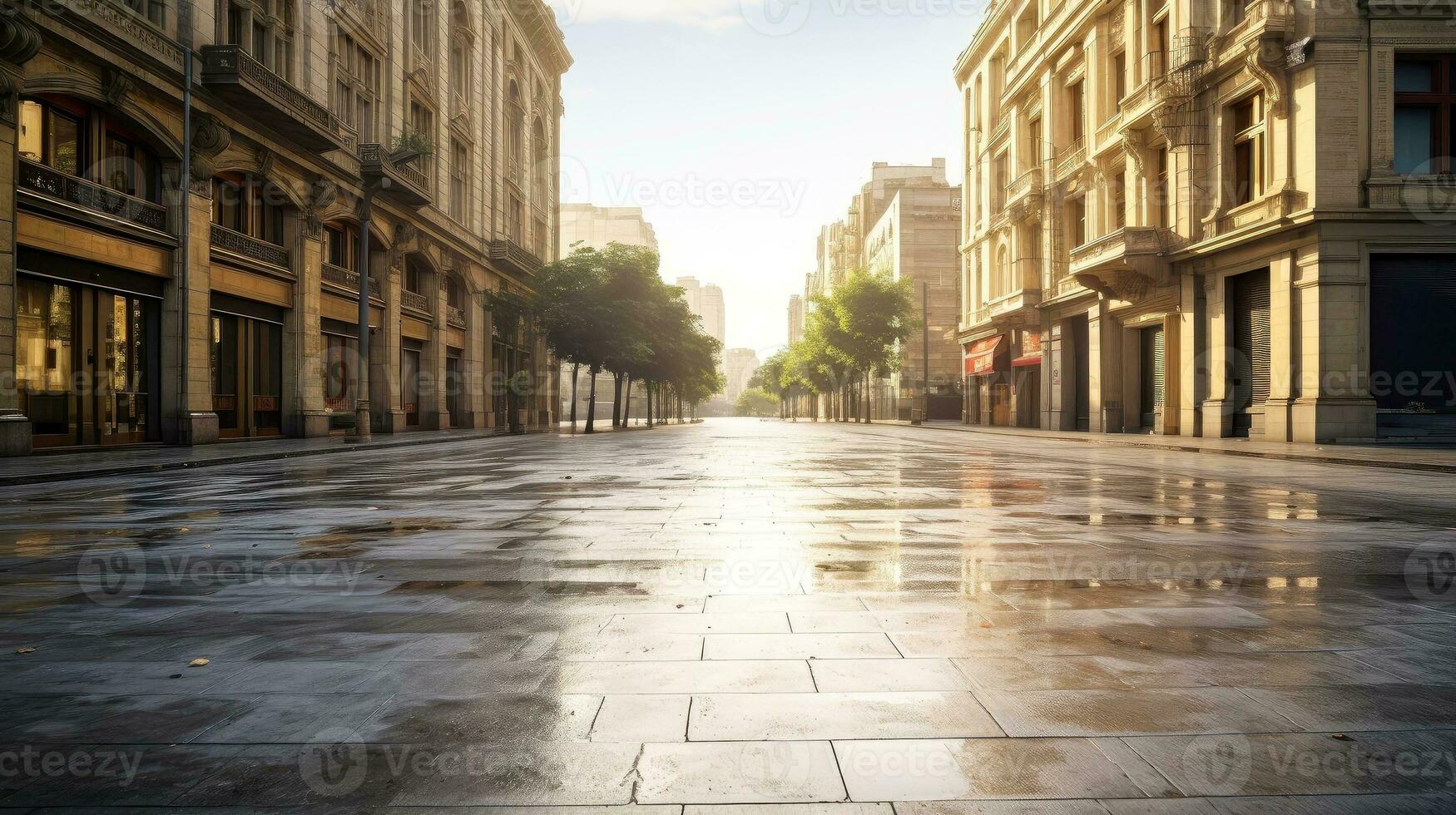 Illustration image of classical architecture and urban roads, empty road in the city, Generative AI illustration photo