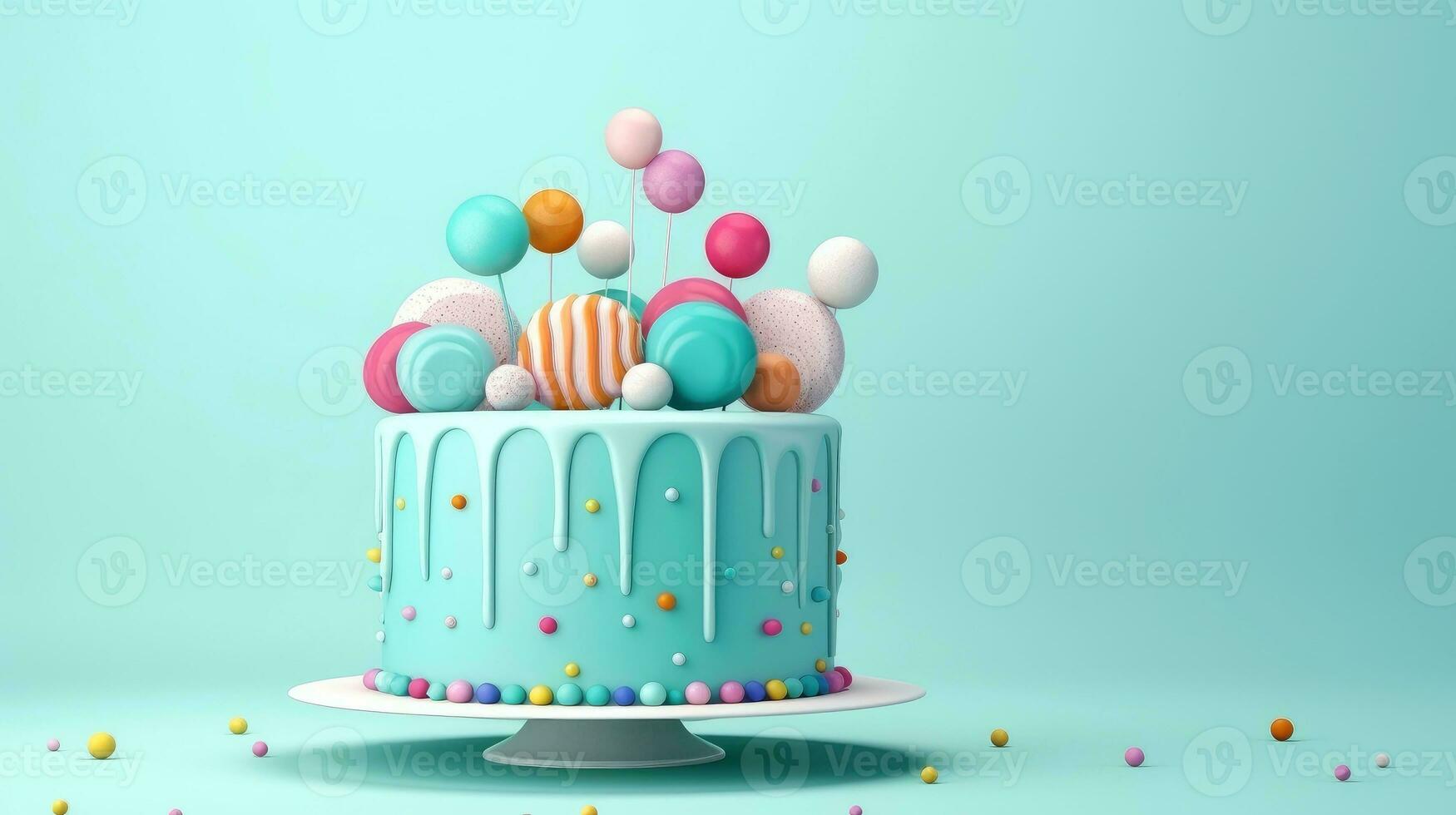 3d illustration of green cute birthday cake, Sweet cake for a surprise birthday, for anniversary and celebration ,mother day, Valentine day, cake, cupcake, Generative AI illustration photo