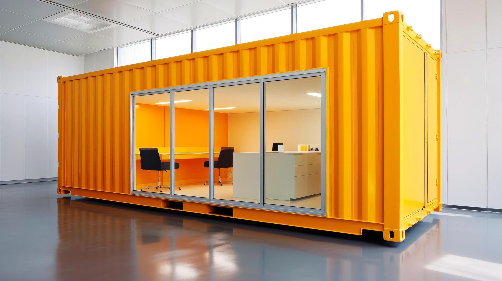 Mobile office buildings or container site office for construction site. Shipping container. Portable house and office cabins, illustration photo