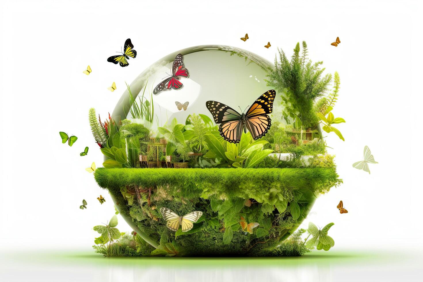 Illustration image, Nature and Sustainability, Eco-friendly Living and conservation, Concept art of Earth and animal life in different environments, illustration photo