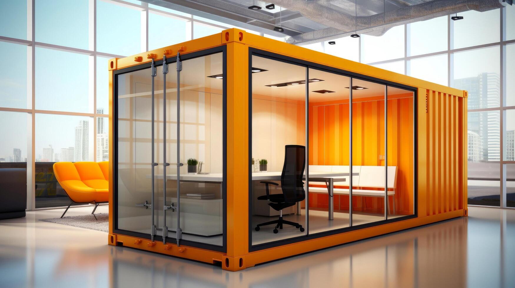 Mobile office buildings or container site office for construction site. Shipping container. Portable house and office cabins, illustration photo