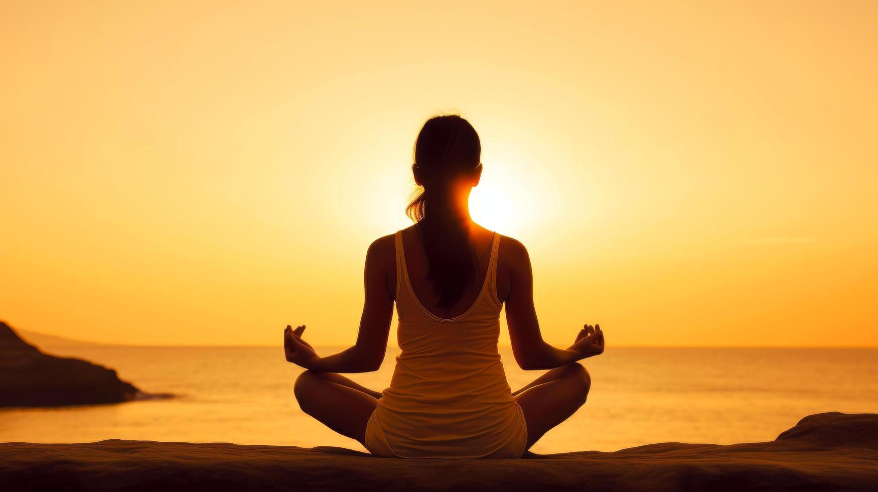 Women meditate, yoga. Psychic women considers mind and heart. Spirituality, esotericism, with bokeh defocused lights. universe, illustration photo