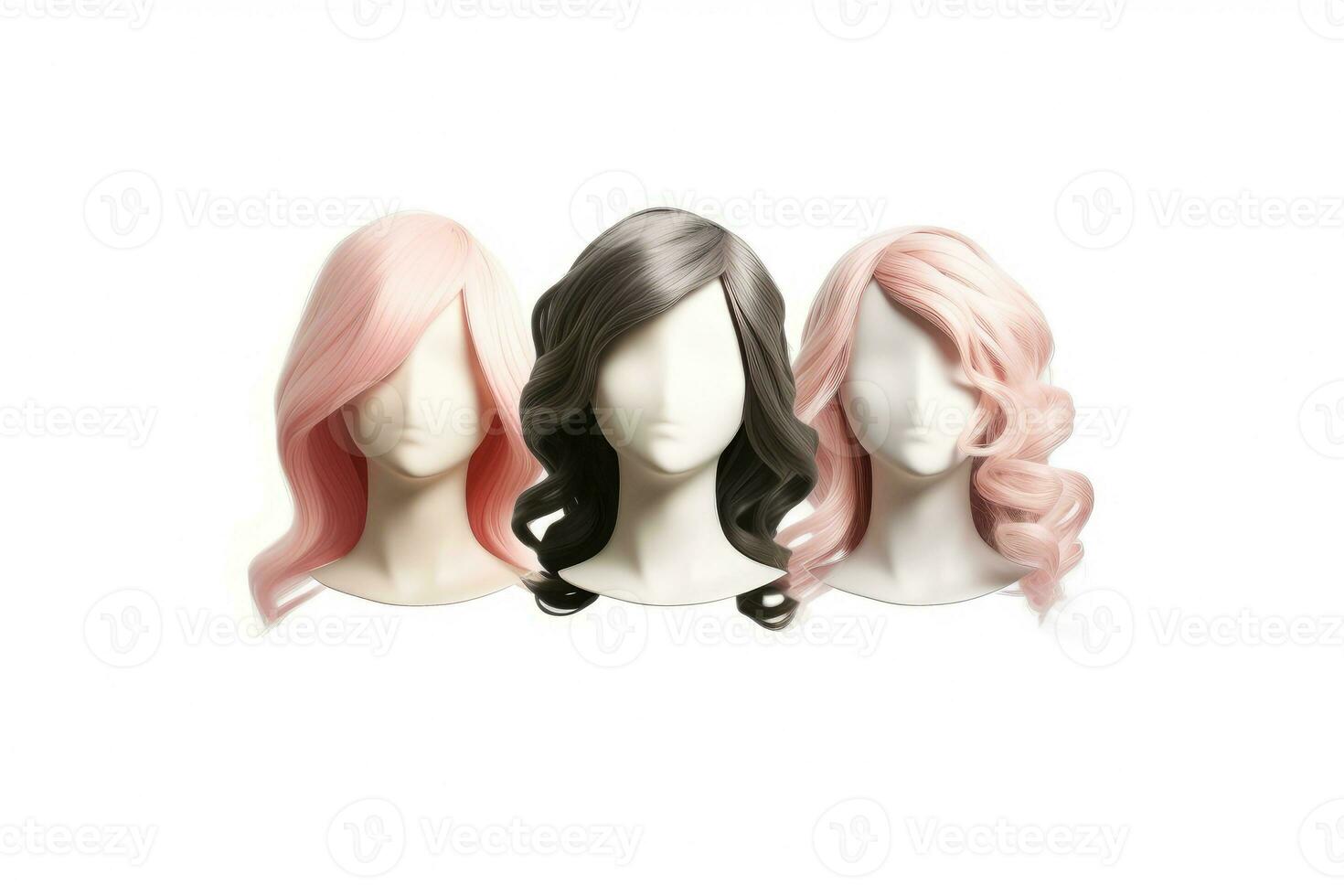 Hair wig over the plastic mannequin head isolated over the white background, mockup featuring contemporary women's hairstyles, Generative AI illustration photo