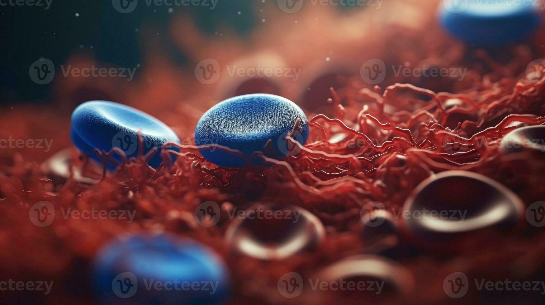 3D illustration mockup of the human organ systems, circulatory, digestive, red and white bloodcells wtih blurred backgroun. Medical education concept, Generative AI illustration photo