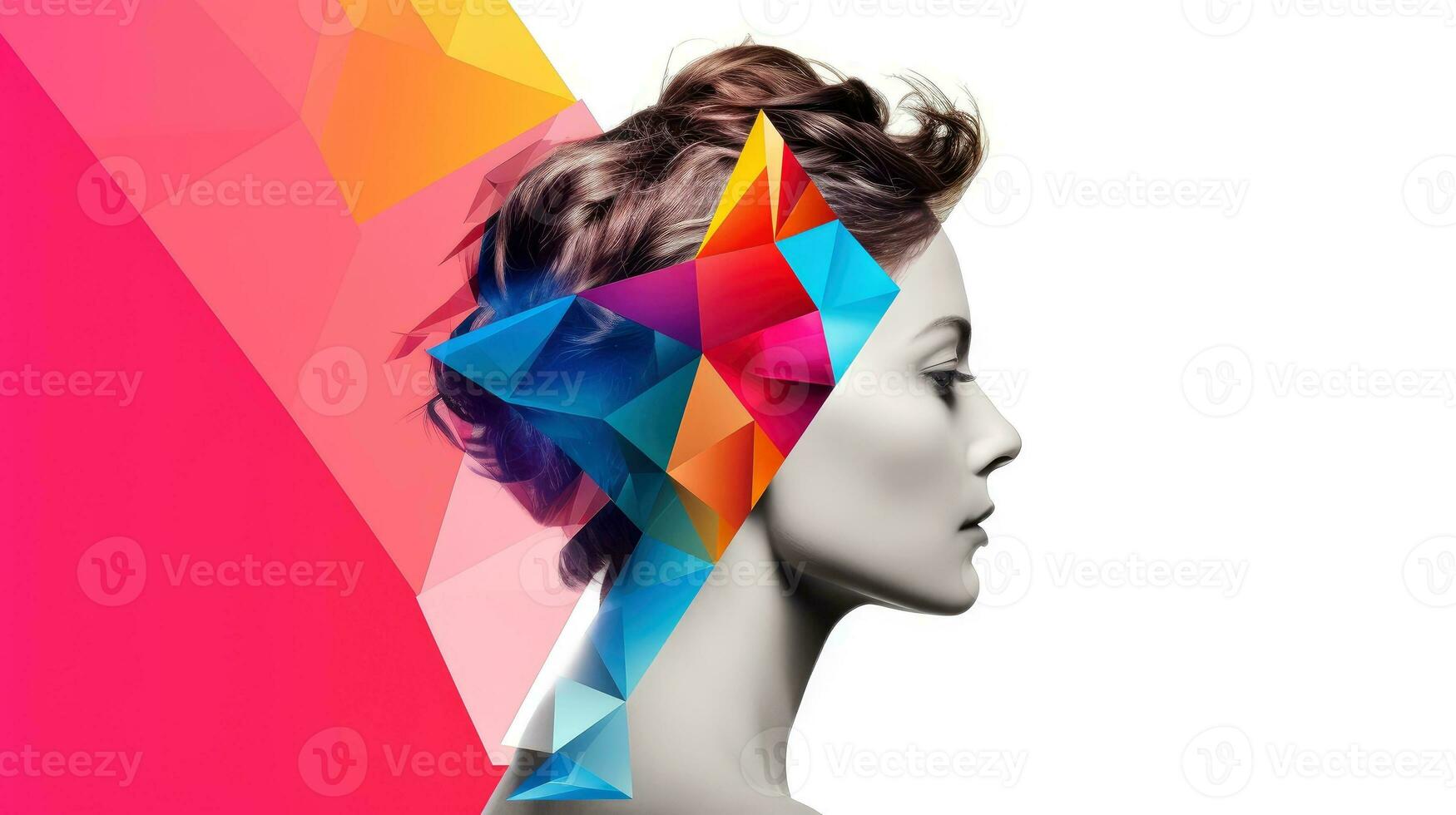 Illustration of abstract profile of a human head and consciousness with physical and chemical structures in the head, Person creative mind, Psychic waves concept, Generative AI illustration photo