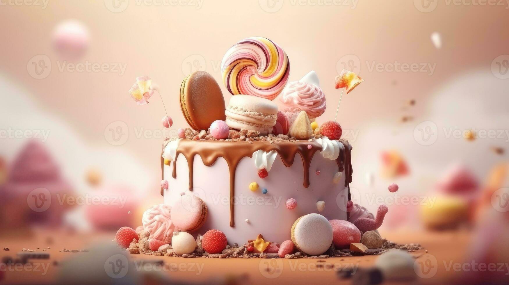 3d illustration of cute birthday cake, Sweet cake for a surprise birthday, for anniversary and celebration ,mother day, Valentine day, sweet food, cupcake, Generative AI illustration photo