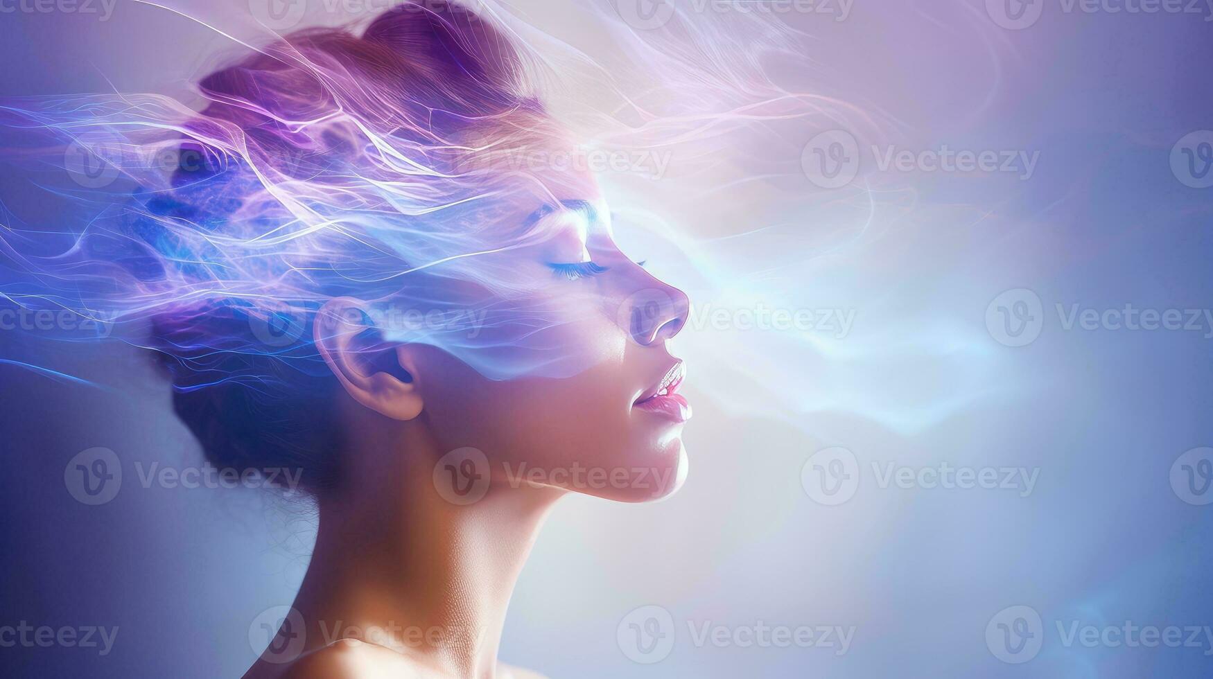 Women meditate, yoga. Psychic women considers mind and heart. Spirituality,  esotericism, with bokeh defocused lights. universe, Generative AI  illustration 26717009 Stock Photo at Vecteezy