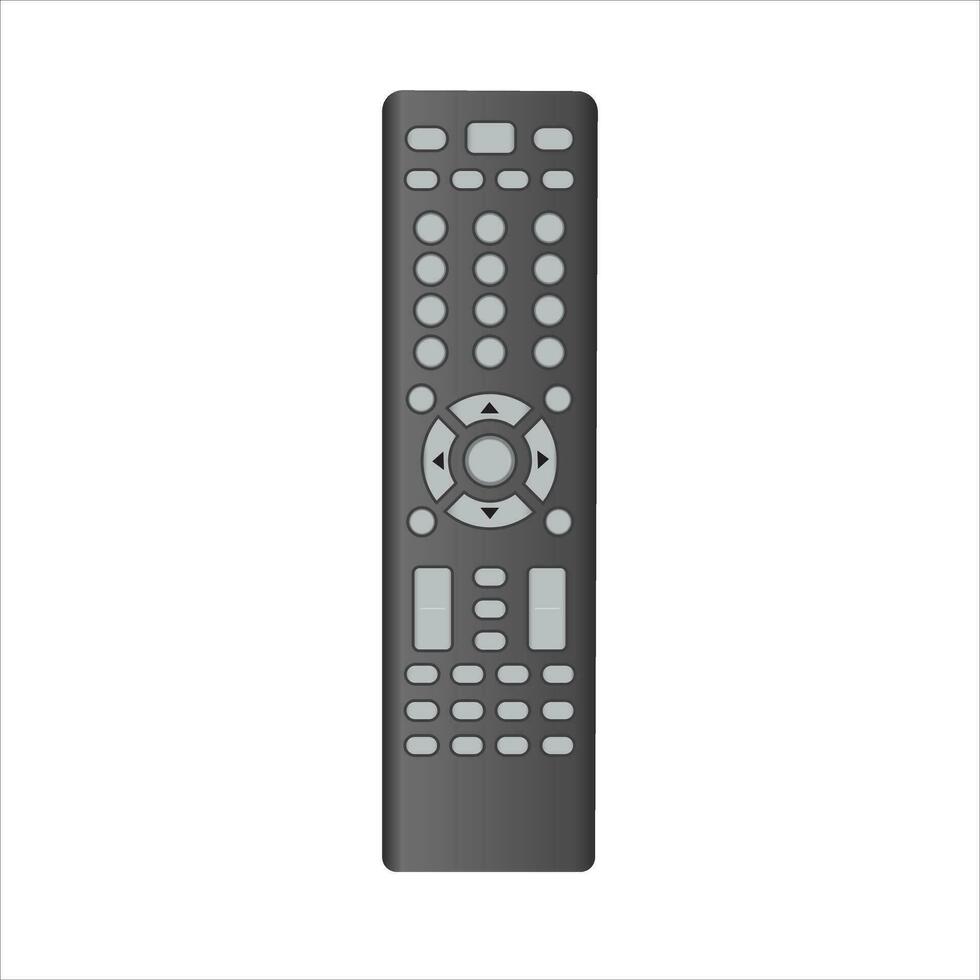 TV remote control device isolated on white background Television technology channel surfing equipment with icon buttons Technology Telecommunication Keyboard. Vector illustration.