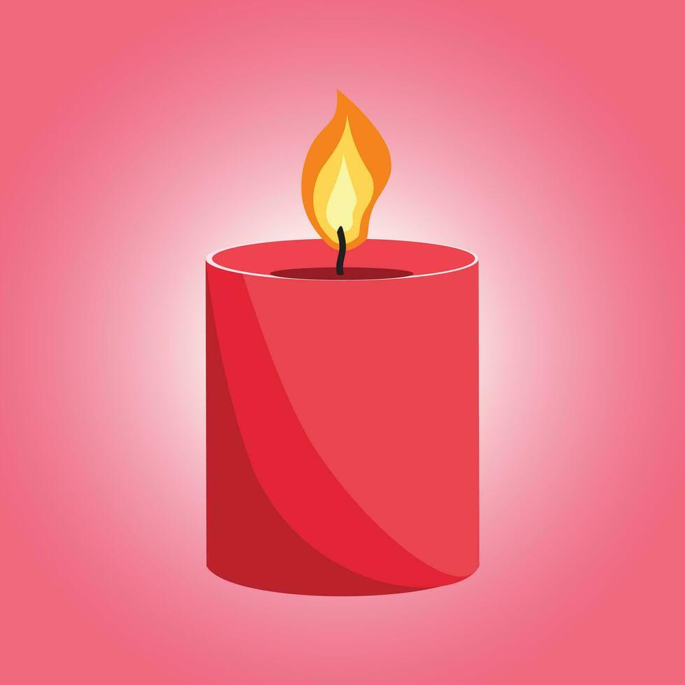 Aromatic candles flat vector illustration. Burning decorative red wax candles isolated clipart on red background. Relaxation, resting and aromatherapy design element.
