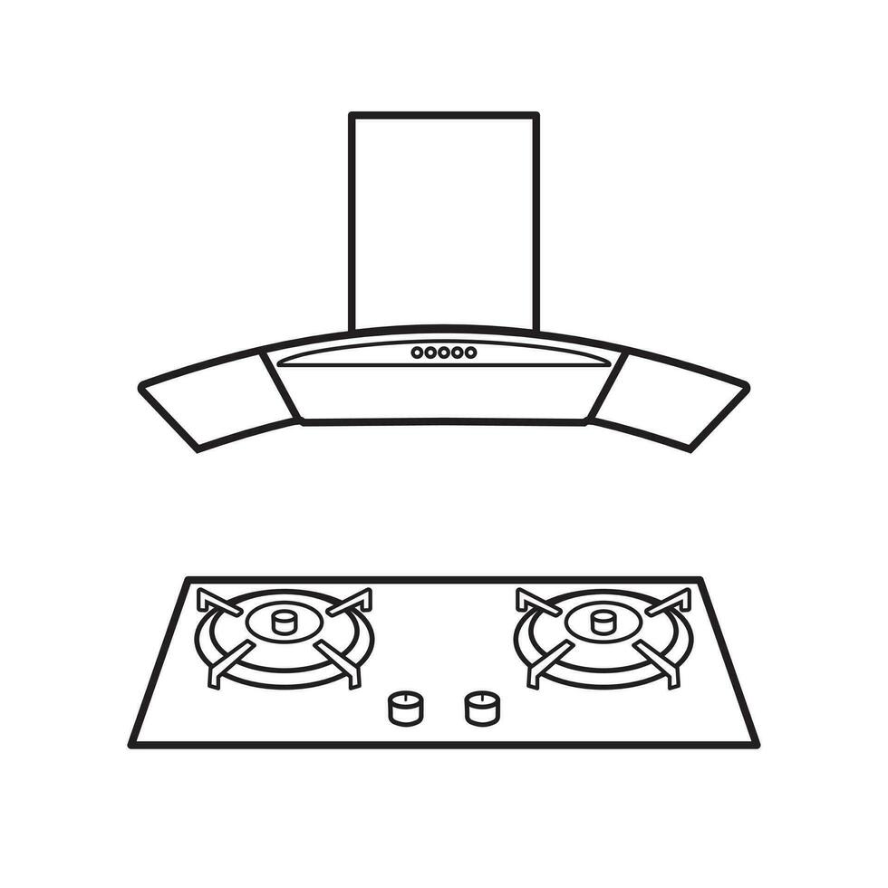 icon modern range hood and gas stove. vector illustration EPS 10. editable stroke.