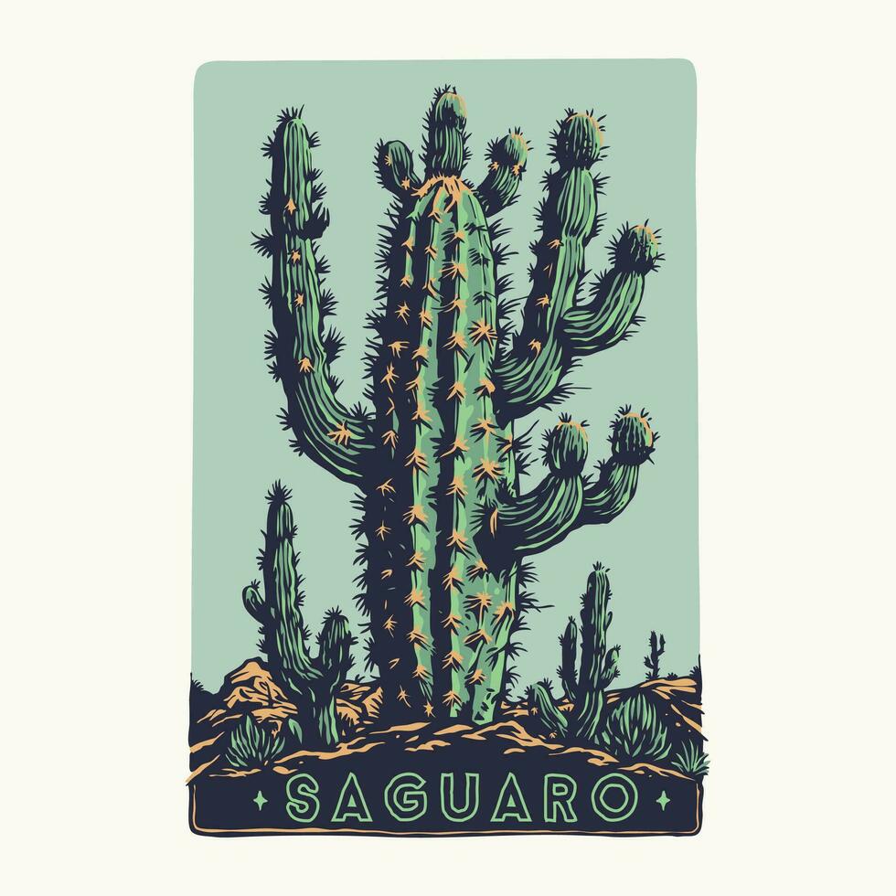 saguaro cactus on the arizona desert vintage poster vector