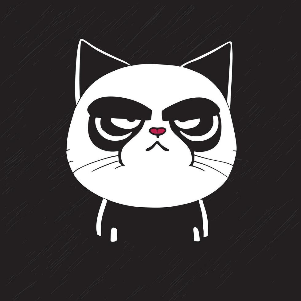 angry looking white cat, black background, vector illustration cartoon