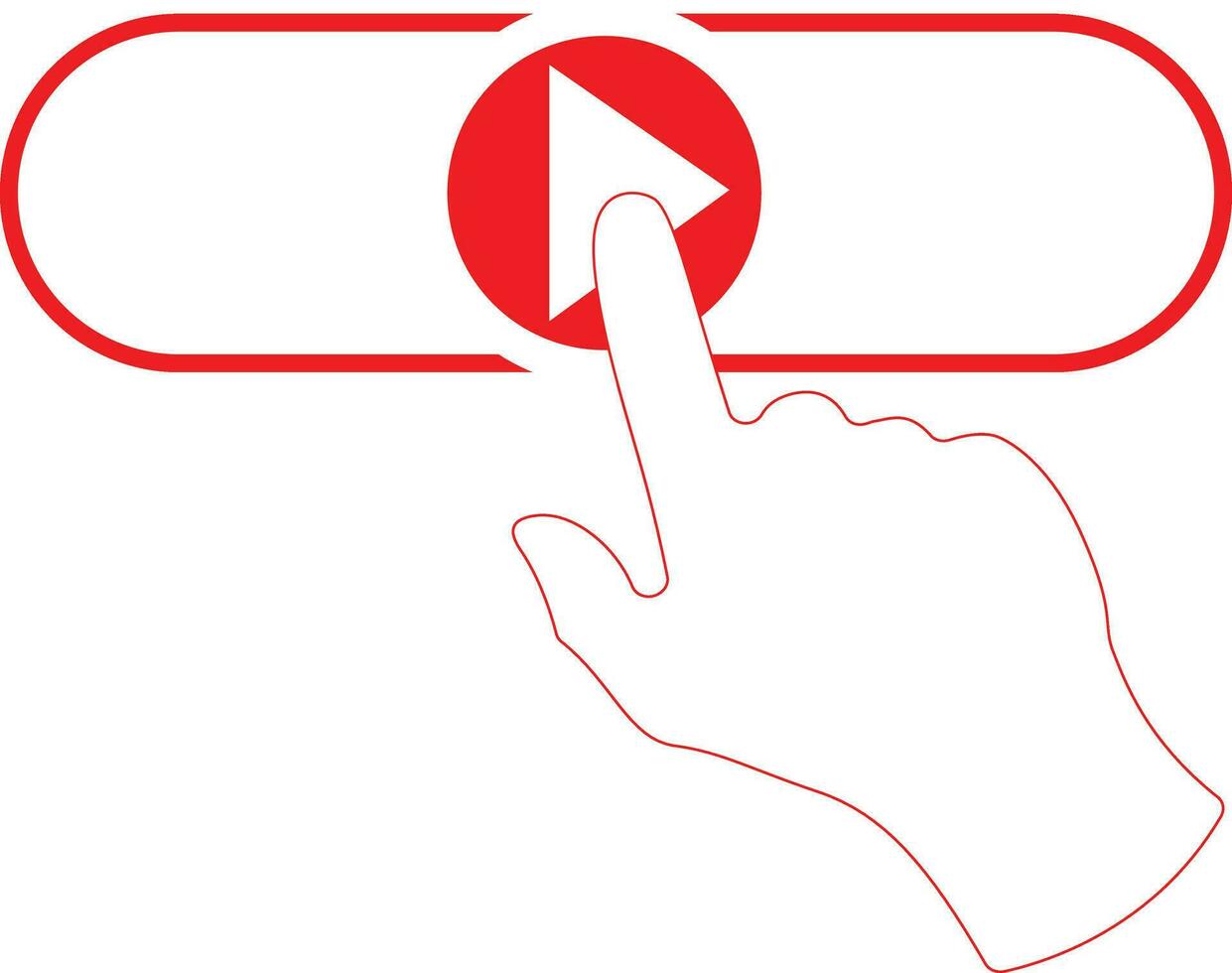 Live video stream with a hand icon, play button shape vector