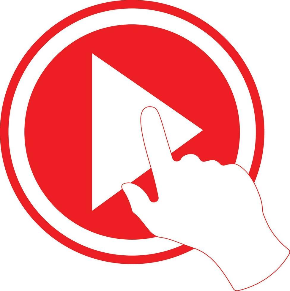 Live video stream with a hand icon, play button shape vector