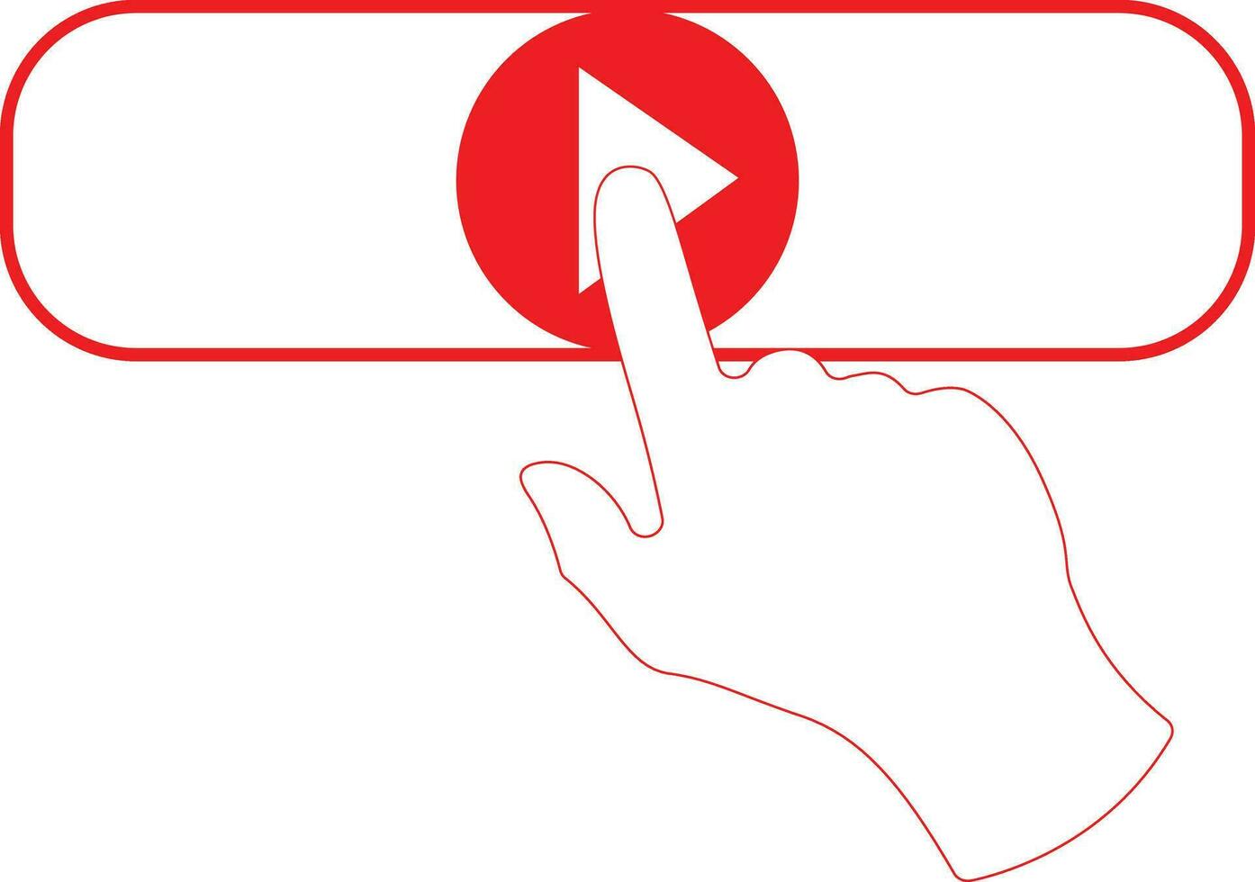 Live video stream with a hand icon, play button shape vector