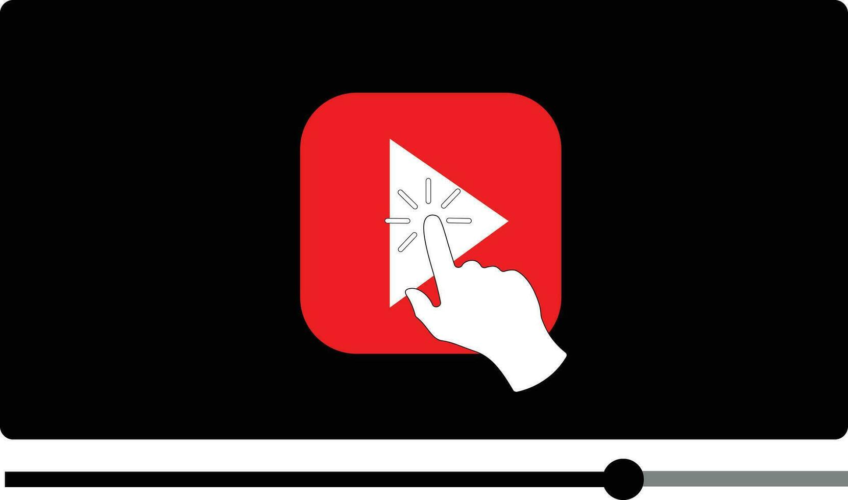 Multimedia video player shape with a hand pressing play button vector