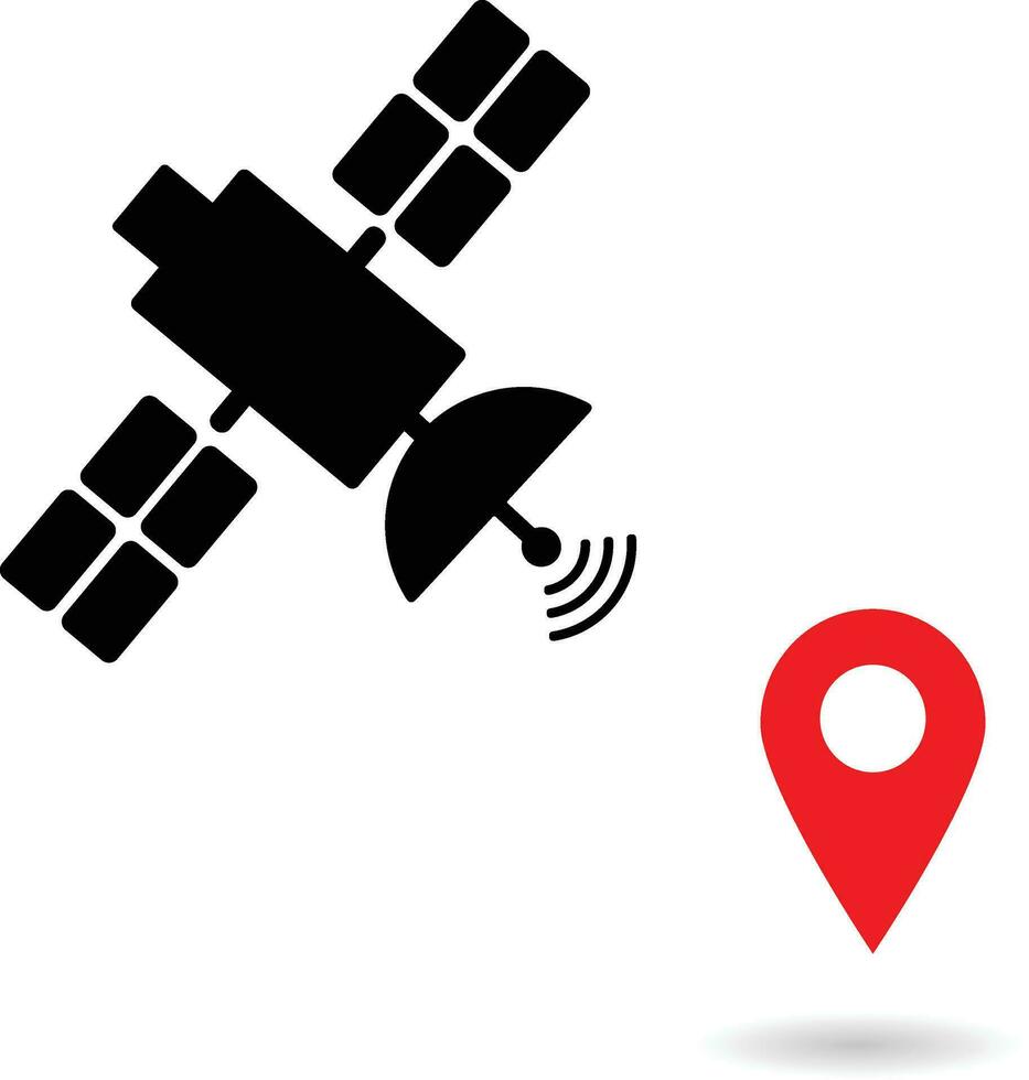Satellite GPS navigation pictogram, vehicle navigation technology. Broadcasting vector illustration