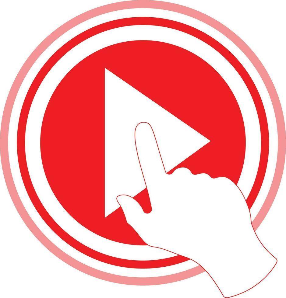 Live video stream with a hand icon, play button shape vector