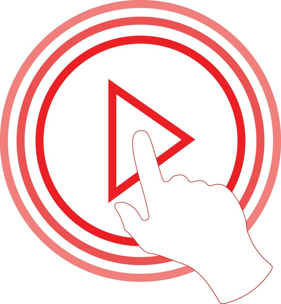 Live video stream with a hand icon, play button shape vector