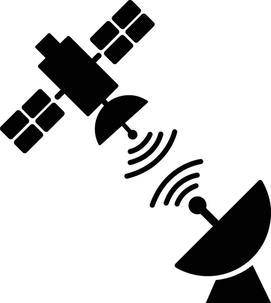 satélite envía datos a un satélite plato, satélite icono terminado blanco antecedentes. radiodifusión pictograma vector ilustración