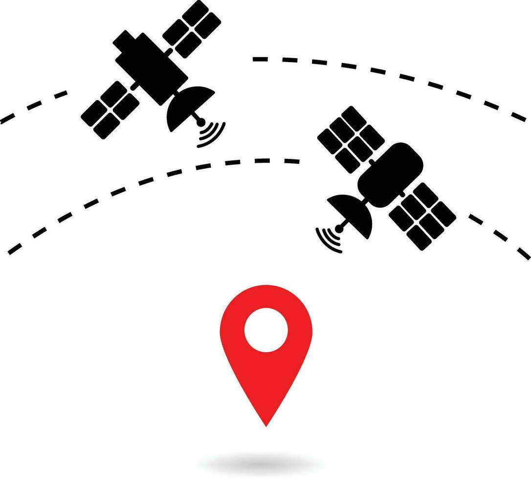 Satellite GPS navigation pictogram, vehicle navigation technology. Broadcasting vector illustration