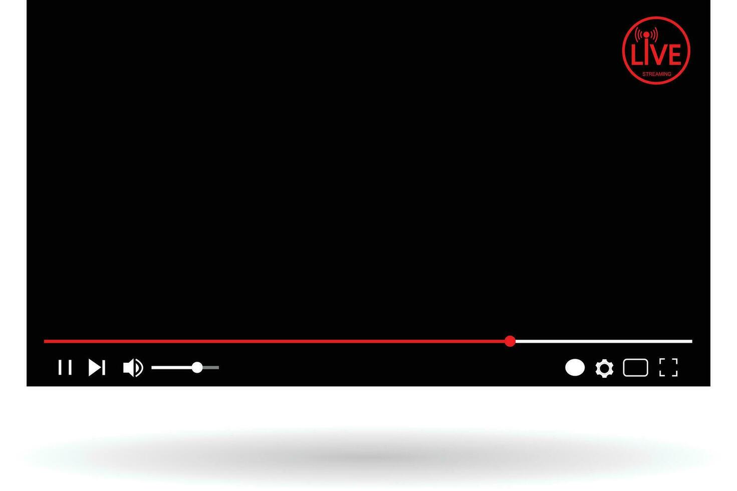 Multimedia video player shape, live streaming, broadcasting vector illustration