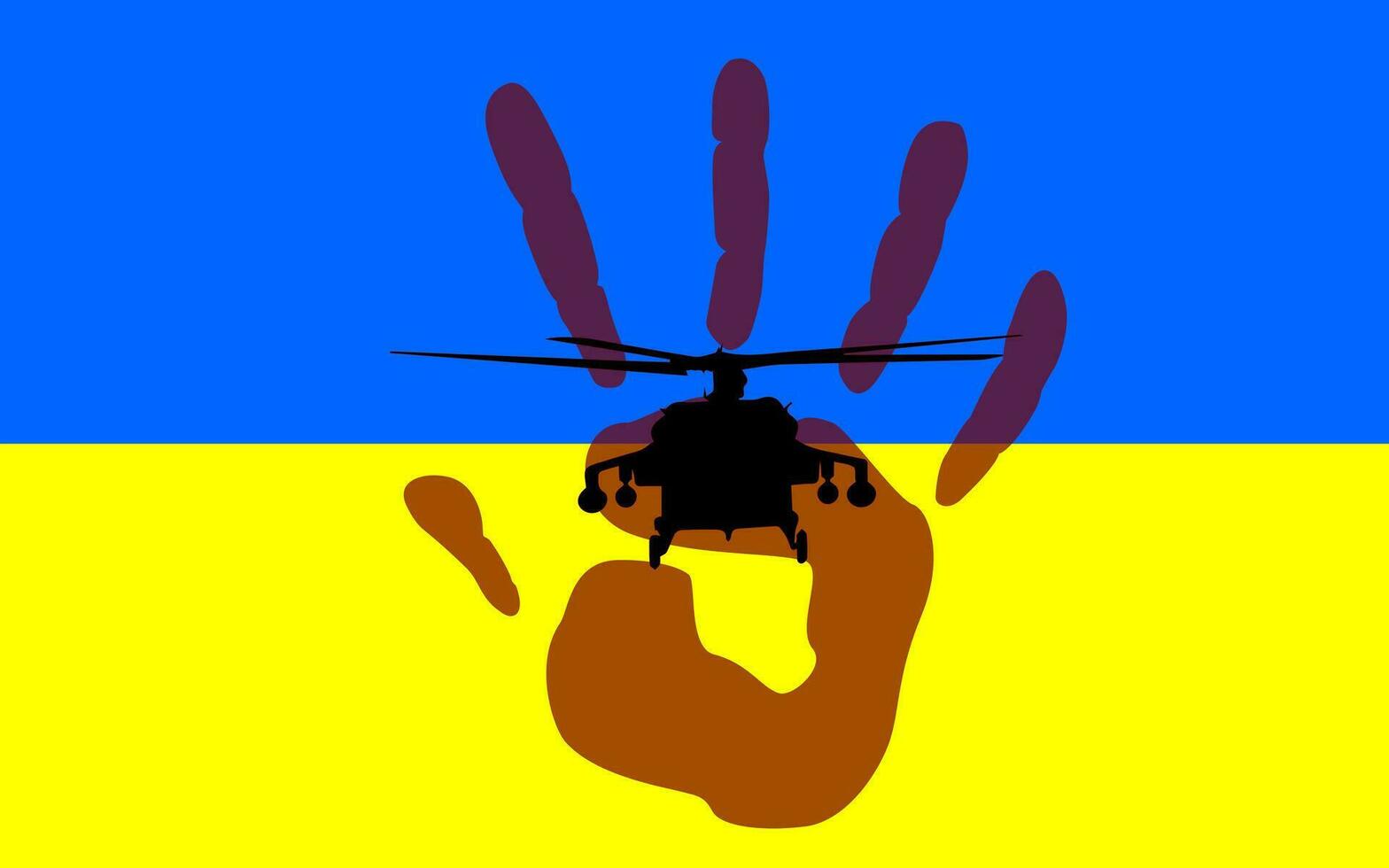 Military helicopter and blood on Ukrainian flag, stop war in Ukraine vector