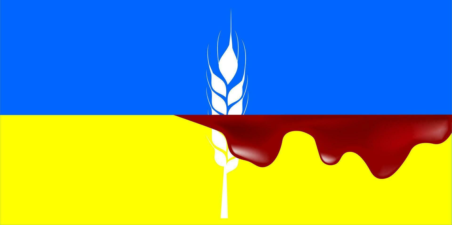 Blood on Ukrainian flag, war in Ukraine conceptual vector illustration