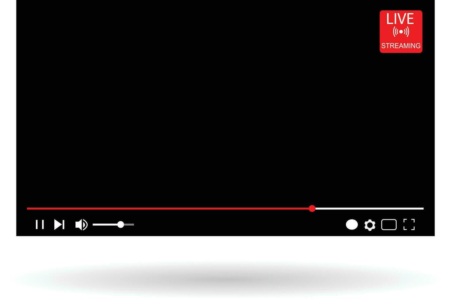 Multimedia video player shape, live streaming, broadcasting vector illustration