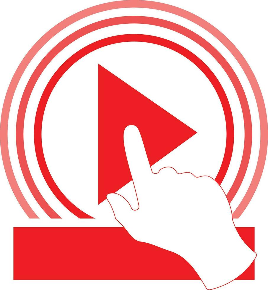 Live video stream with a hand icon, play button shape vector