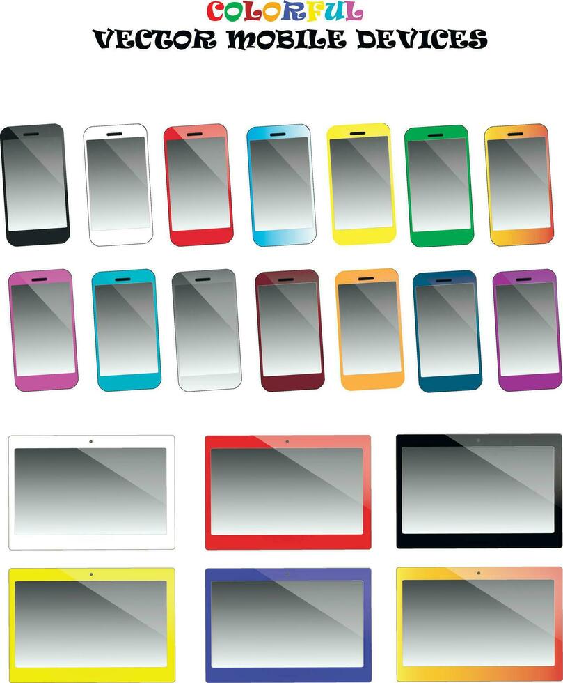 Colorful smartphones and tablets vector set