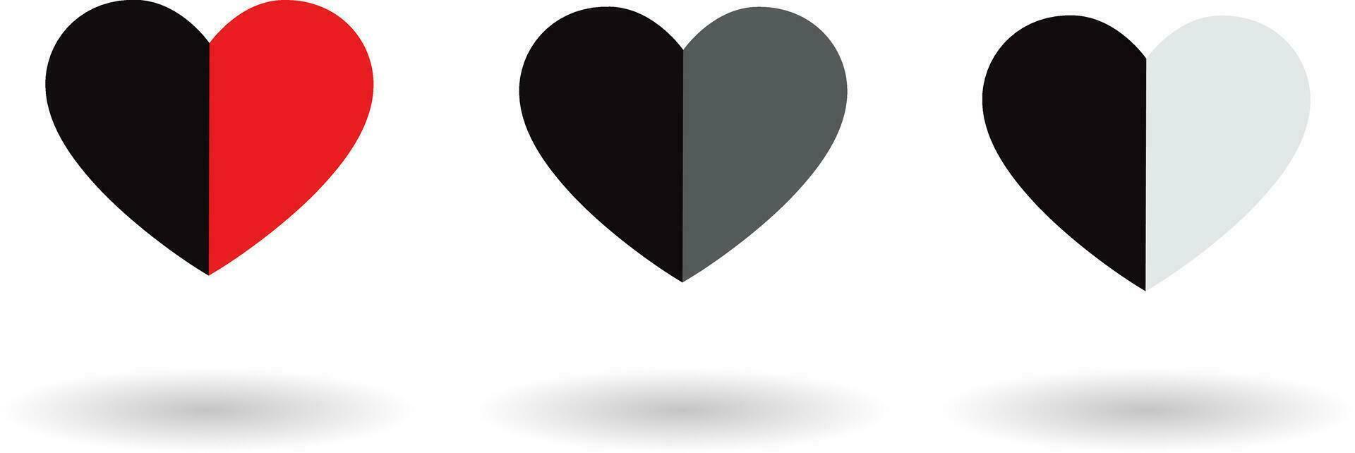 dos de un lado corazón íconos colección vector ilustración, amor símbolos aislado terminado blanco antecedentes