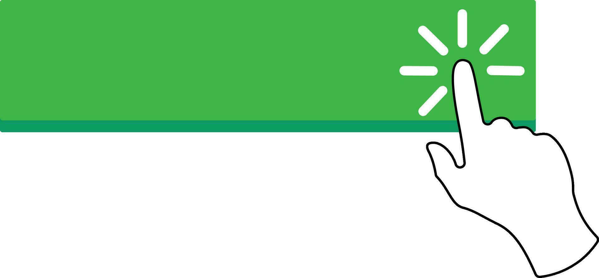 hacer clic aquí verde botón forma con mano puntero vector