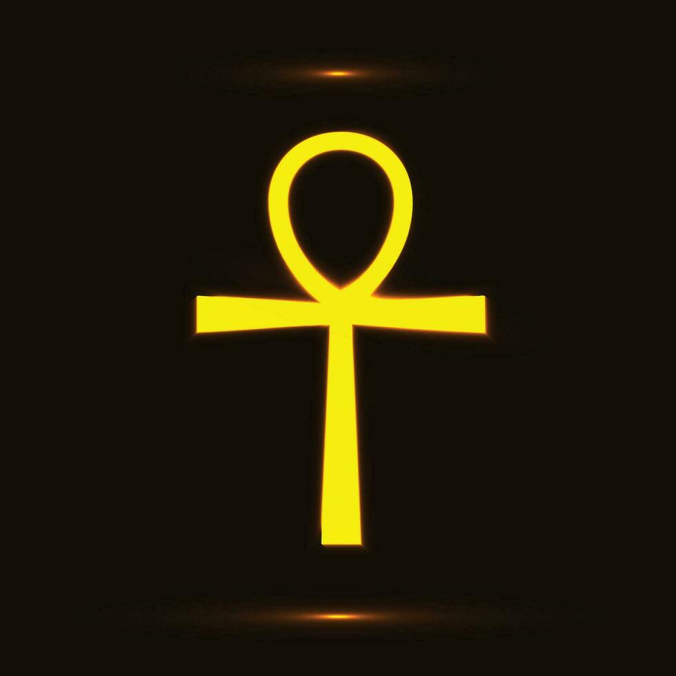 Golden ankh cross symbol over black background. Ankh icon vector illustration, Egyptian cross of pharaohs