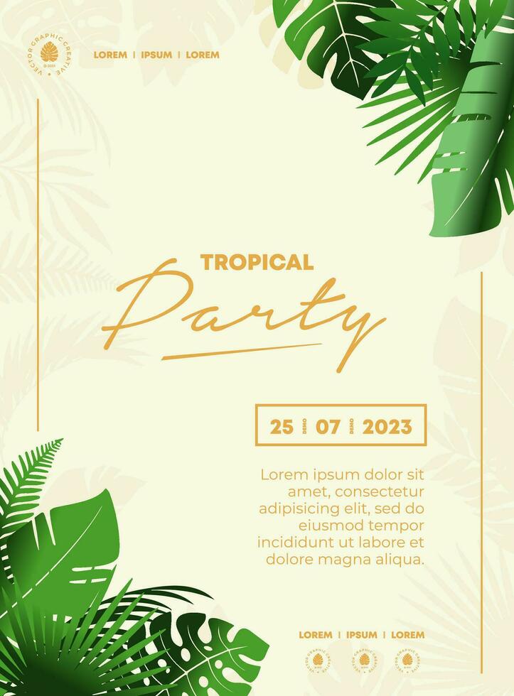 Party Flyer with Soft Gradient Tropical Leaves themed Background vector