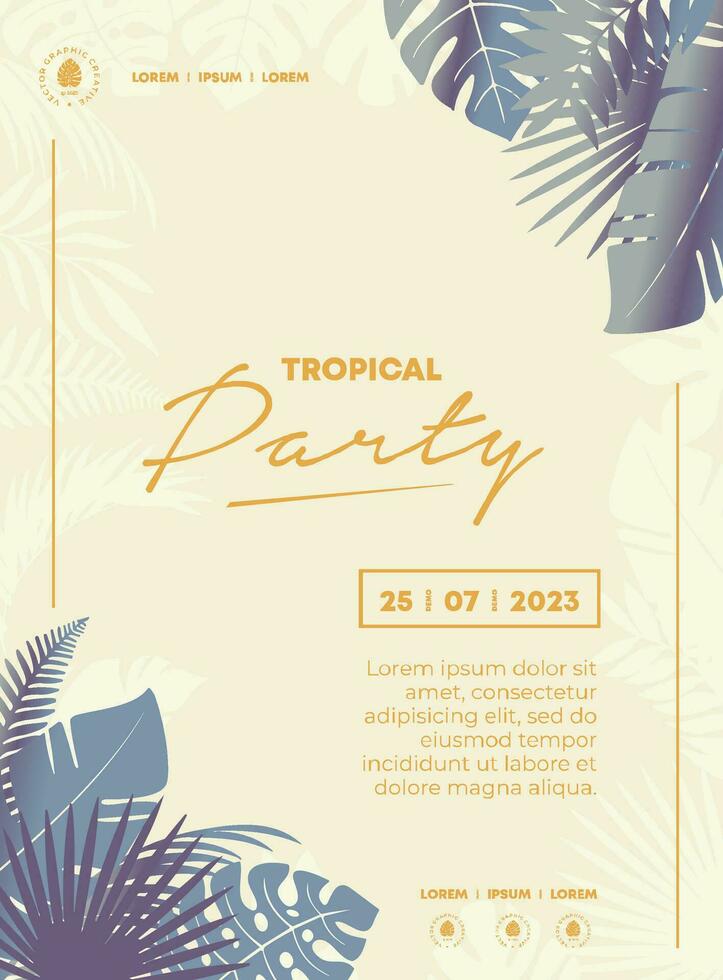 Party Flyer with Soft Color Tropical Leaves themed Background vector