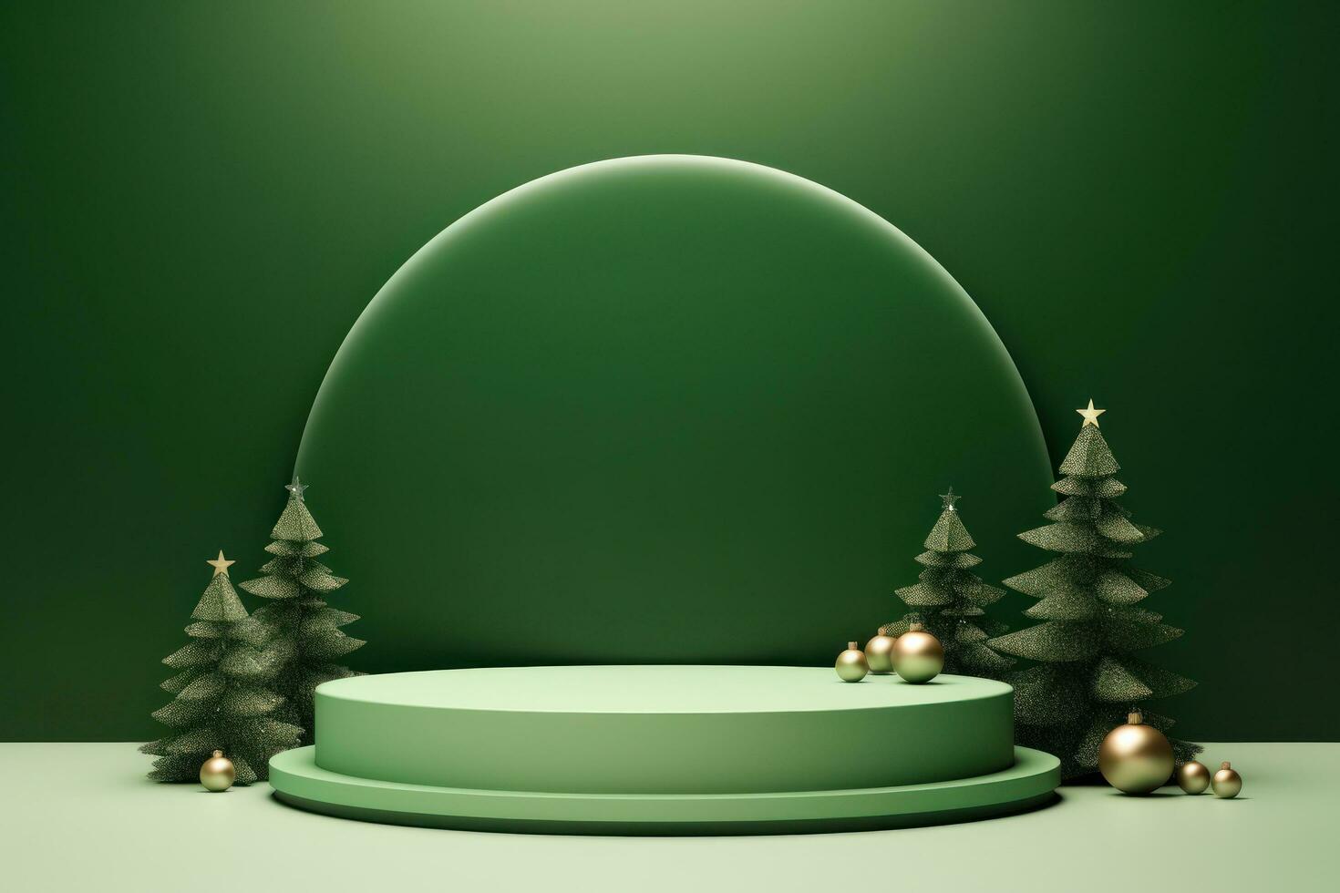Green Christmas background with podium photo